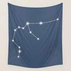 Aquarius Zodiac Star Constellation Line Art Neutral Blue Wall Tapestry Gallery Image 4