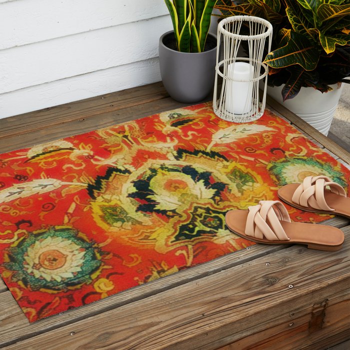 Mashad Antique Persian Rug Print Outdoor Rug Gallery Image 2