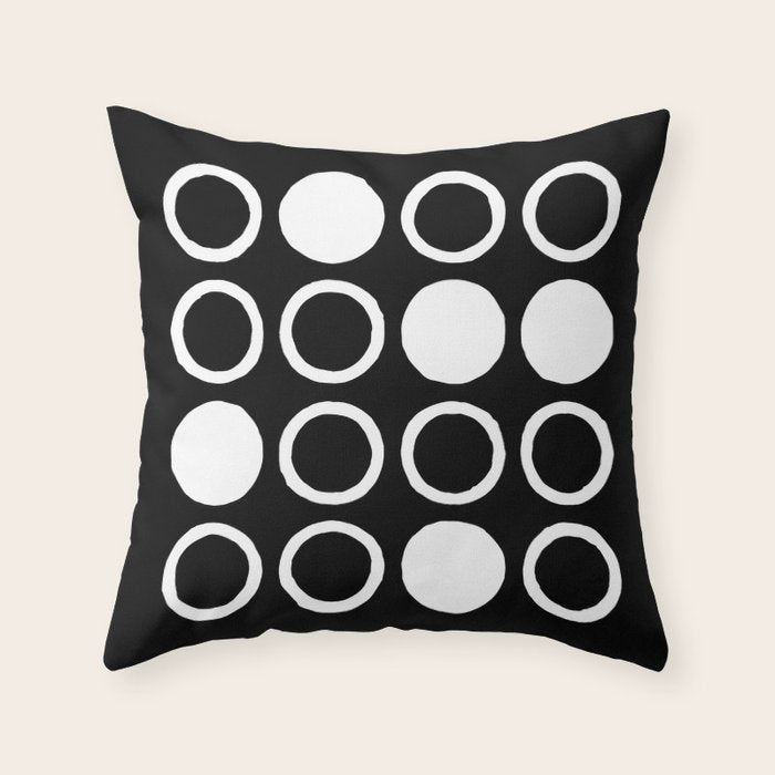 Mid Century Modern Circle and Dot Pattern 232 Black and White Throw Pillow Gallery Image 1