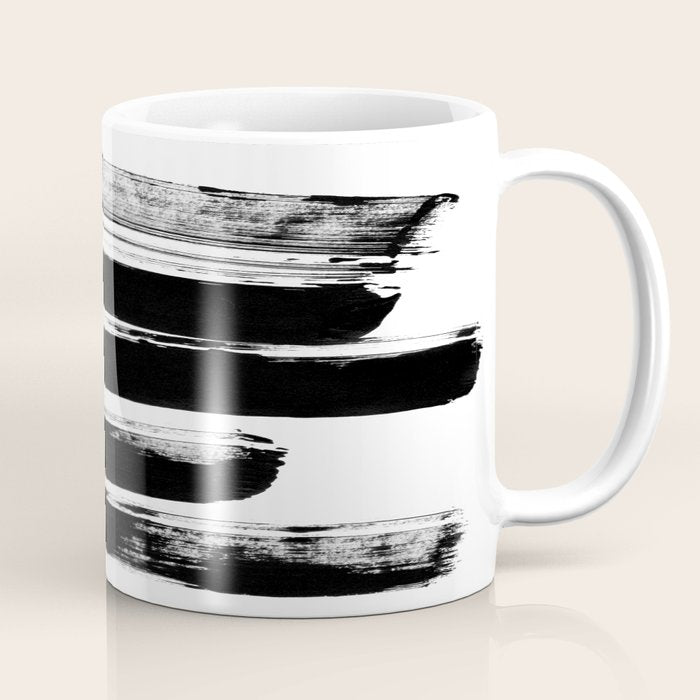 Stripes Black & White Minimalist Abstract Mid century Ink Art Dark Brush Strokes Coffee Mug Gallery Image 1