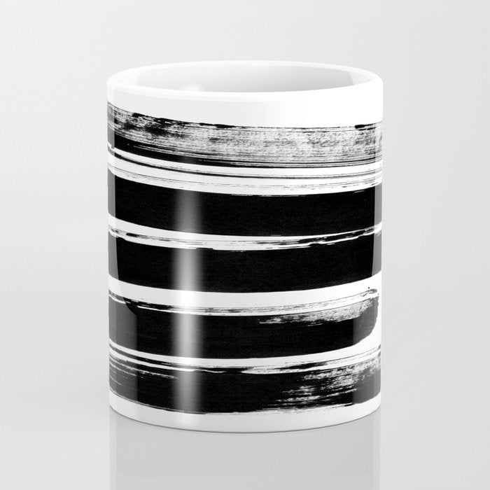 Stripes Black & White Minimalist Abstract Mid century Ink Art Dark Brush Strokes Coffee Mug Gallery Image 4