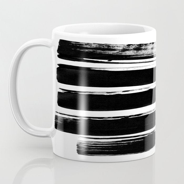 Stripes Black & White Minimalist Abstract Mid century Ink Art Dark Brush Strokes Coffee Mug Gallery Image 3