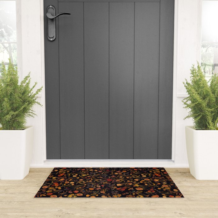 Exotic Midnight Floral Garden Welcome Mat Gallery Image 3