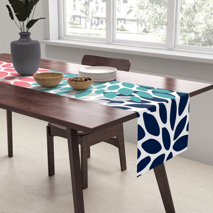Floral Blooms, Coral Pink, Navy, Teal, Gray Table Runner Gallery Image 2