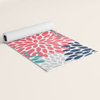 Floral Blooms, Coral Pink, Navy, Teal, Gray Yoga Mat Gallery Image 2