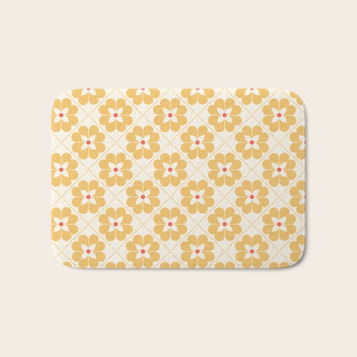 Retro Floral Pattern in Yellow Bath Mat Gallery Image 1