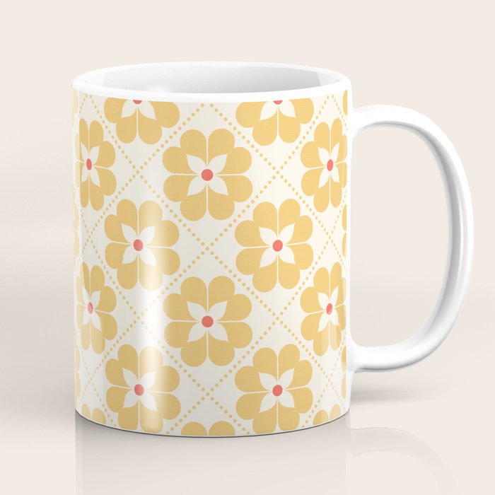 Retro Floral Pattern in Yellow Coffee Mug Gallery Image 1