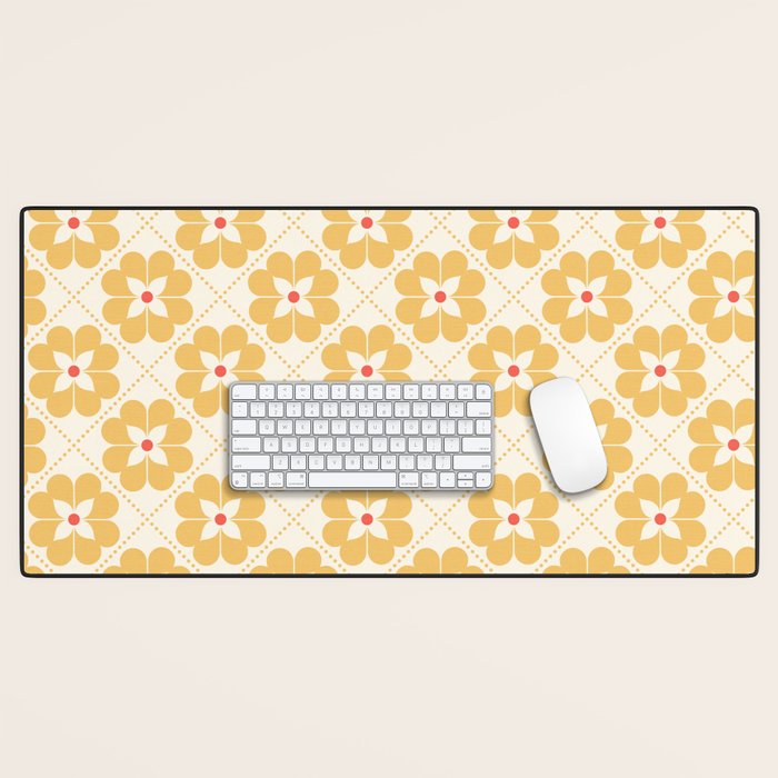 Retro Floral Pattern in Yellow Desk Mat Gallery Image 1