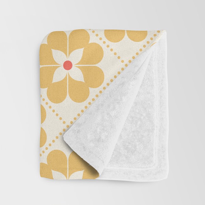 Retro Floral Pattern in Yellow Throw Blanket Gallery Image 3