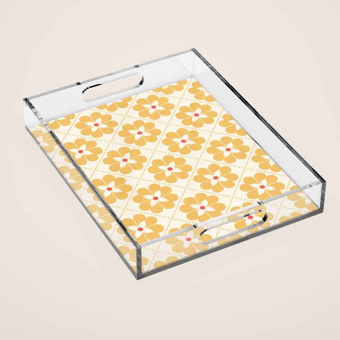 Retro Floral Pattern in Yellow Acrylic Tray Gallery Image 1