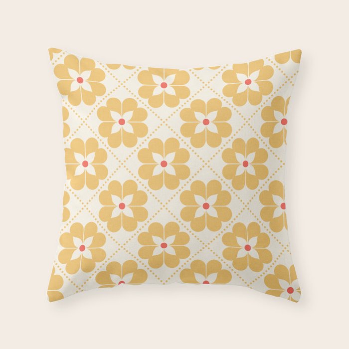 Retro Floral Pattern in Yellow Throw Pillow Gallery Image 6