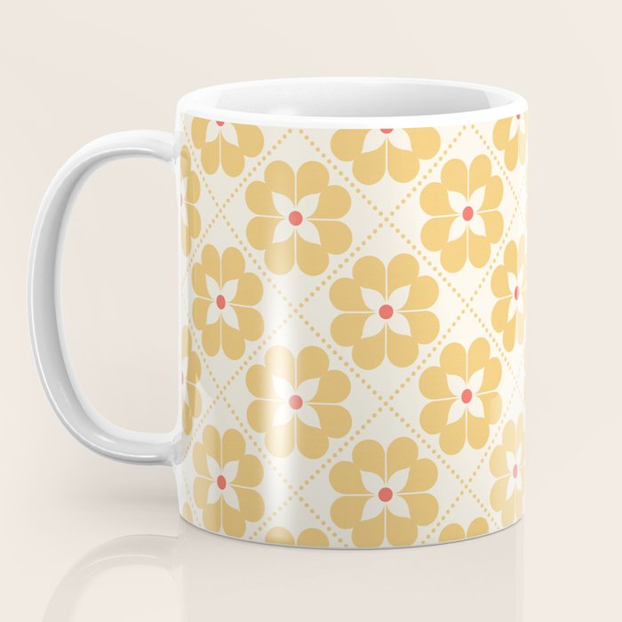 Retro Floral Pattern in Yellow Coffee Mug Gallery Image 3