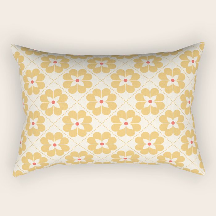 Retro Floral Pattern in Yellow Rectangular Pillow Gallery Image 1