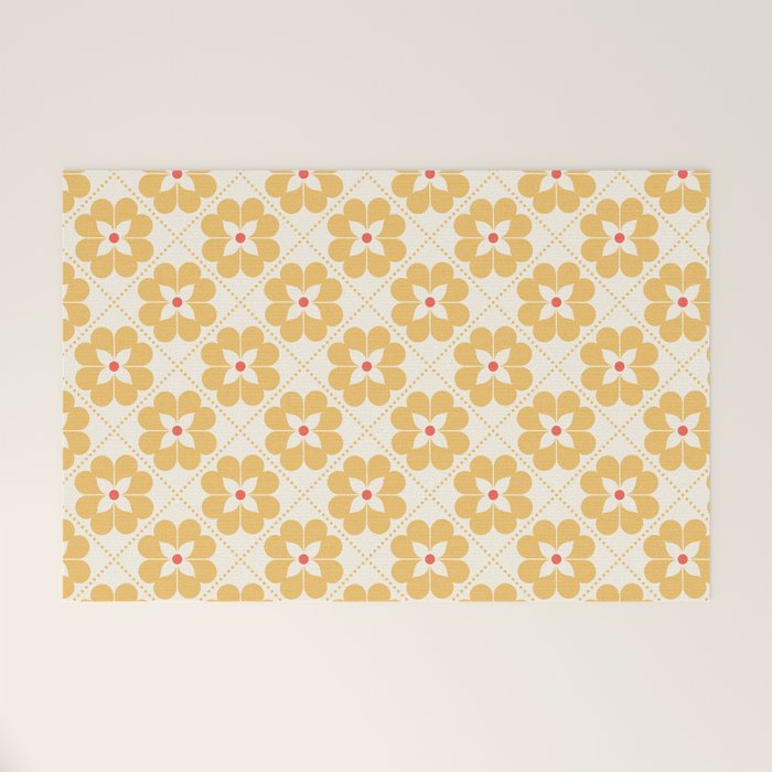 Retro Floral Pattern in Yellow Welcome Mat Gallery Image 1