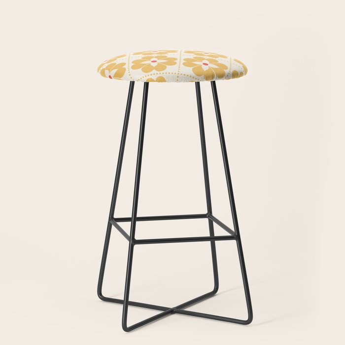 Retro Floral Pattern in Yellow Stool Gallery Image 1