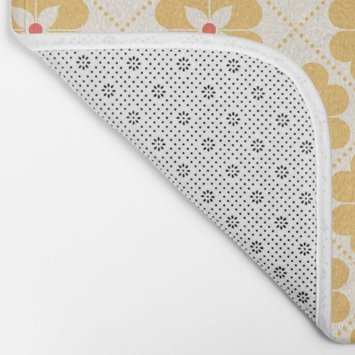 Retro Floral Pattern in Yellow Bath Mat Gallery Image 2