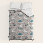 Origami dino friends // grey linen texture blue dinosaurs Comforter Gallery Image 6