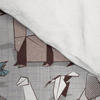Origami dino friends // grey linen texture blue dinosaurs Comforter Gallery Image 4