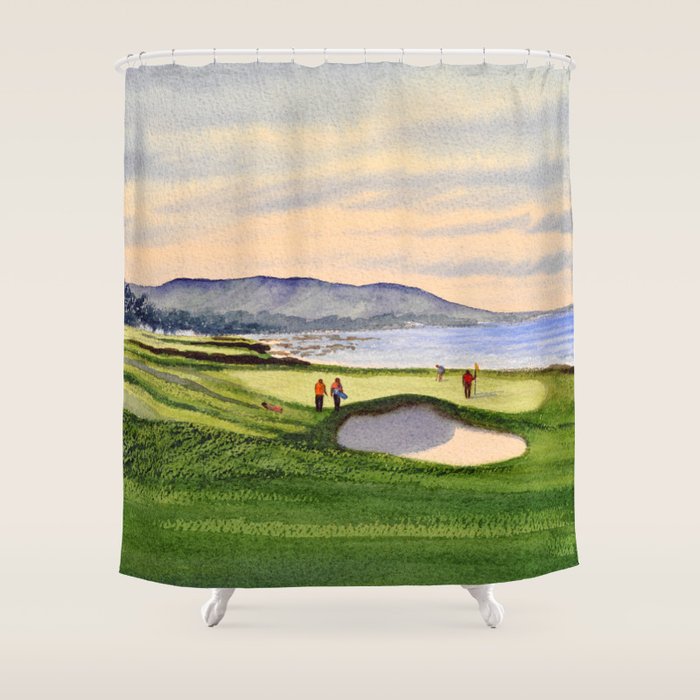 Pebble Beach Golf Course 9th Green Shower Curtain Gallery Image 1