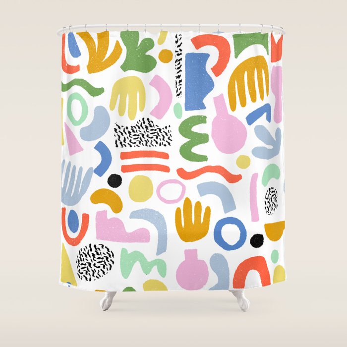 Helter Skelter - bright pattern, colorful, rainbow, abstract, shapes, pattern Shower Curtain Gallery Image 1