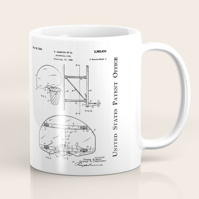 Basketball Net Patent - Basketball Fan Coach Player Art - White Coffee Mug Gallery Image 1