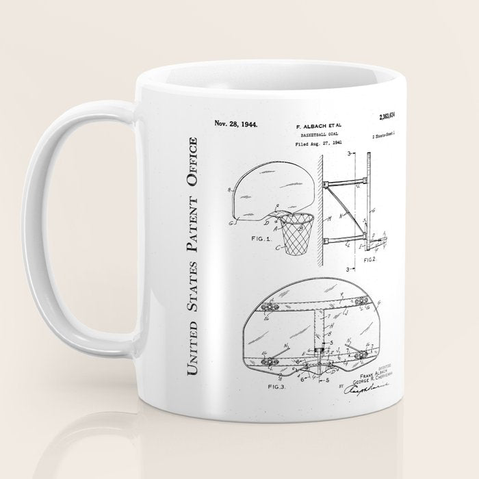 Basketball Net Patent - Basketball Fan Coach Player Art - White Coffee Mug Gallery Image 3