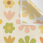 Scandi Floral Grid Retro Flower Pattern in Green Blush Yellow Cream Wall Tapestry Gallery Image 3