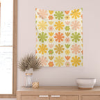 Scandi Floral Grid Retro Flower Pattern in Green Blush Yellow Cream Wall Tapestry Gallery Image 2