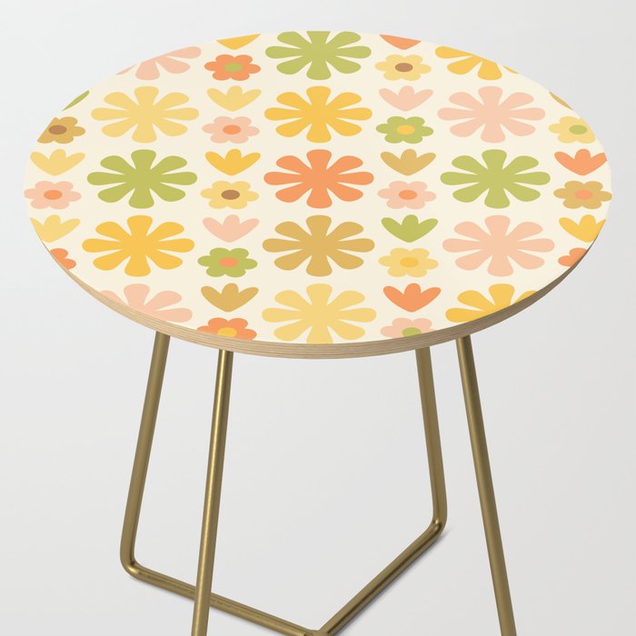 Scandi Floral Grid Retro Flower Pattern in Green Blush Yellow Cream Side Table Gallery Image 2