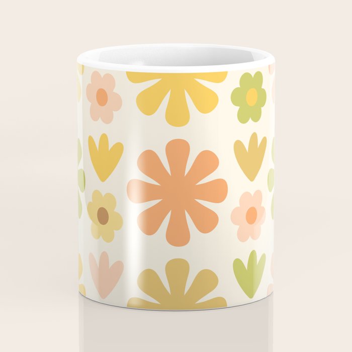 Scandi Floral Grid Retro Flower Pattern in Green Blush Yellow Cream Coffee Mug Gallery Image 4