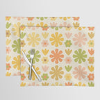 Scandi Floral Grid Retro Flower Pattern in Green Blush Yellow Cream Placemat Gallery Image 1