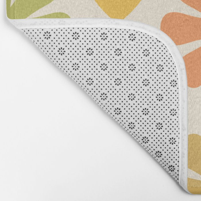 Scandi Floral Grid Retro Flower Pattern in Green Blush Yellow Cream Bath Mat Gallery Image 2