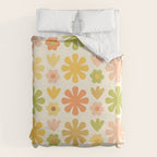 Scandi Floral Grid Retro Flower Pattern in Green Blush Yellow Cream Duvet Cover Gallery Image 6