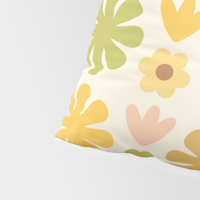 Scandi Floral Grid Retro Flower Pattern in Green Blush Yellow Cream Pillow Sham Gallery Image 4