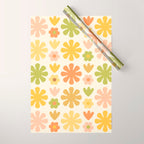 Scandi Floral Grid Retro Flower Pattern in Green Blush Yellow Cream Wrapping Paper Gallery Image 1