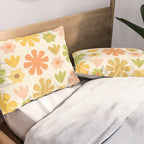 Scandi Floral Grid Retro Flower Pattern in Green Blush Yellow Cream Pillow Sham Gallery Image 2