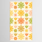 Scandi Floral Grid Retro Flower Pattern in Green Blush Yellow Cream Tablecloth Gallery Image 2