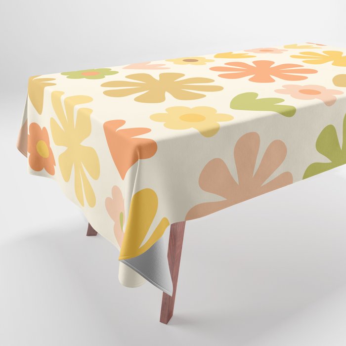 Scandi Floral Grid Retro Flower Pattern in Green Blush Yellow Cream Tablecloth Gallery Image 1