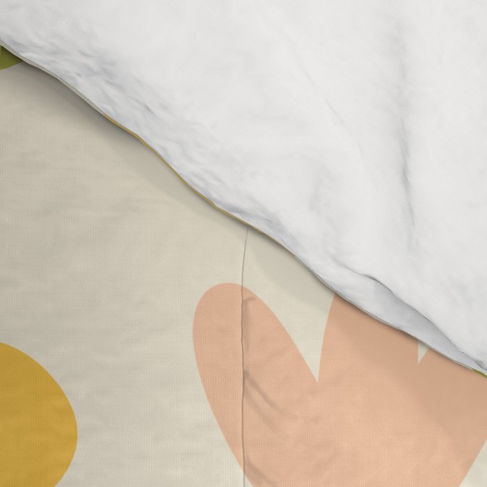 Scandi Floral Grid Retro Flower Pattern in Green Blush Yellow Cream Comforter Gallery Image 4