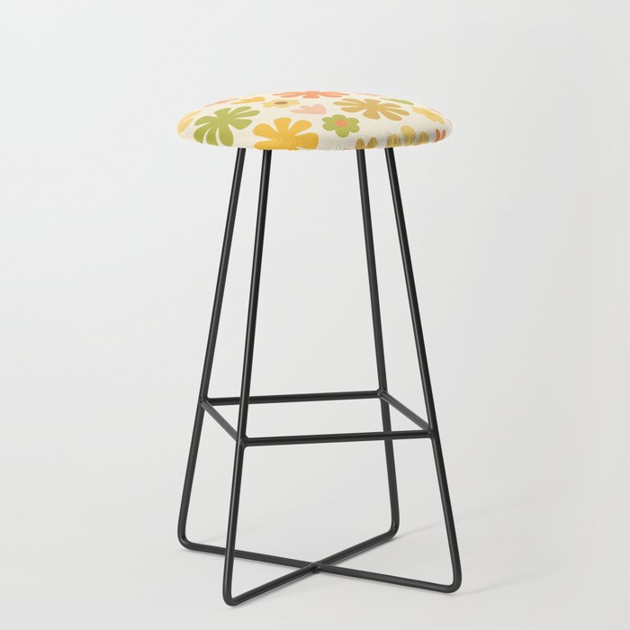 Scandi Floral Grid Retro Flower Pattern in Green Blush Yellow Cream Stool Gallery Image 1