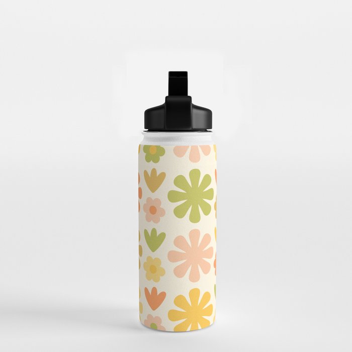 Scandi Floral Grid Retro Flower Pattern in Green Blush Yellow Cream Water Bottle Gallery Image 2