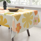 Scandi Floral Grid Retro Flower Pattern in Green Blush Yellow Cream Tablecloth Gallery Image 3