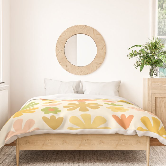 Scandi Floral Grid Retro Flower Pattern in Green Blush Yellow Cream Duvet Cover Gallery Image 3