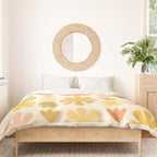 Scandi Floral Grid Retro Flower Pattern in Green Blush Yellow Cream Duvet Cover Gallery Image 3