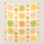 Scandi Floral Grid Retro Flower Pattern in Green Blush Yellow Cream Wall Tapestry Gallery Image 4