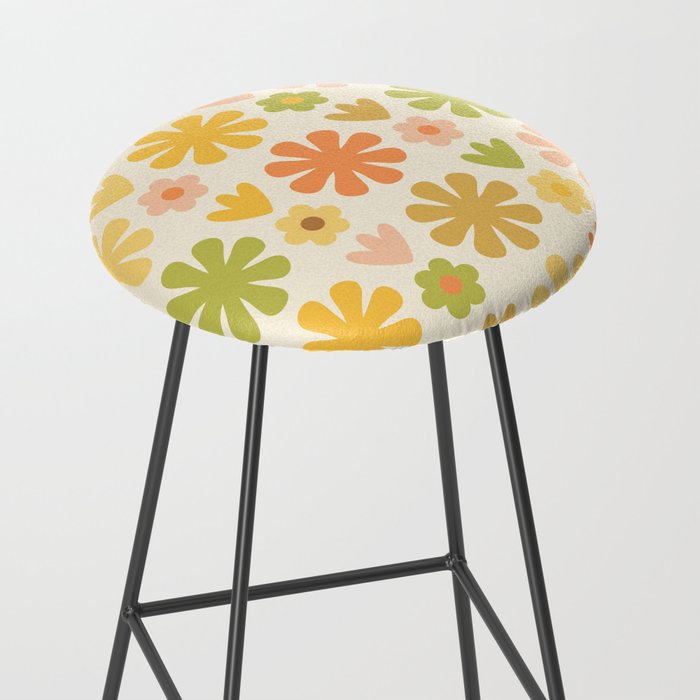 Scandi Floral Grid Retro Flower Pattern in Green Blush Yellow Cream Stool Gallery Image 2