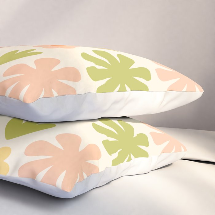 Scandi Floral Grid Retro Flower Pattern in Green Blush Yellow Cream Pillow Sham Gallery Image 3