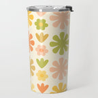 Scandi Floral Grid Retro Flower Pattern in Green Blush Yellow Cream Travel Mug Gallery Image 2
