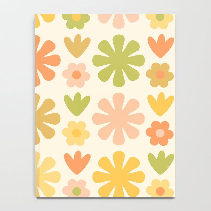 Scandi Floral Grid Retro Flower Pattern in Green Blush Yellow Cream Notebook Gallery Image 4