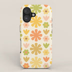 Scandi Floral Grid Retro Flower Pattern in Green Blush Yellow Cream iPhone Case Gallery Image 1